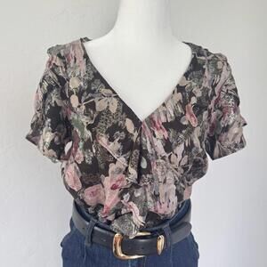 Vintage Iridescent ruffled colorful v-neck blouse